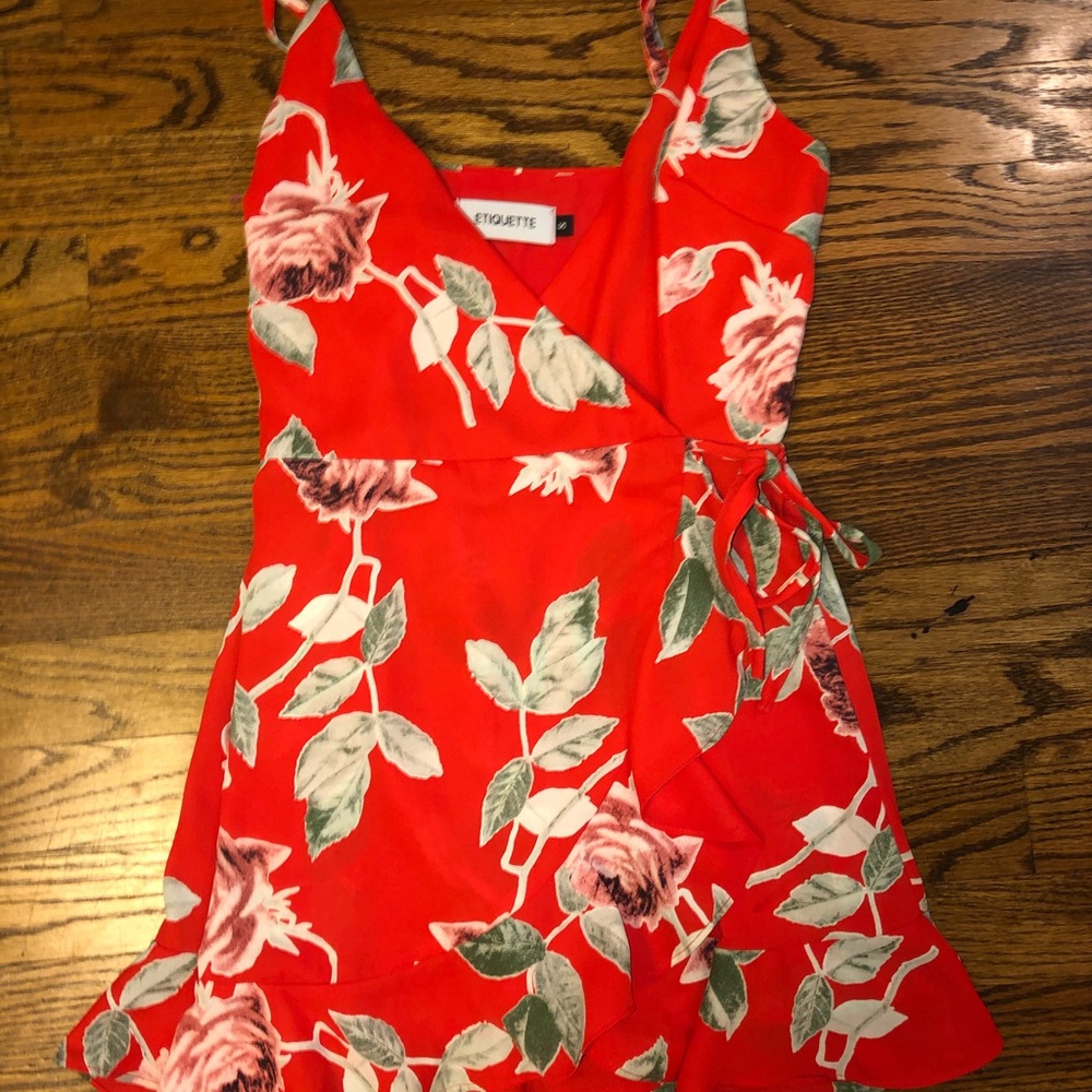 Red floral romper